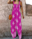 Printed Suspenders Nipped Waist Trousers Jumpsuit