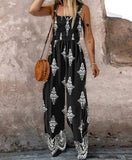 Printed Suspenders Nipped Waist Trousers Jumpsuit