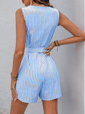 Summer V-Neck Sleeveless Striped Jumpsuit Romper