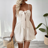 Tassel Knotted Summer Waffle Strap Jumpsuit